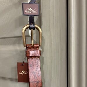 Patricia Nash Vintage Map Belt with Gold Buckle